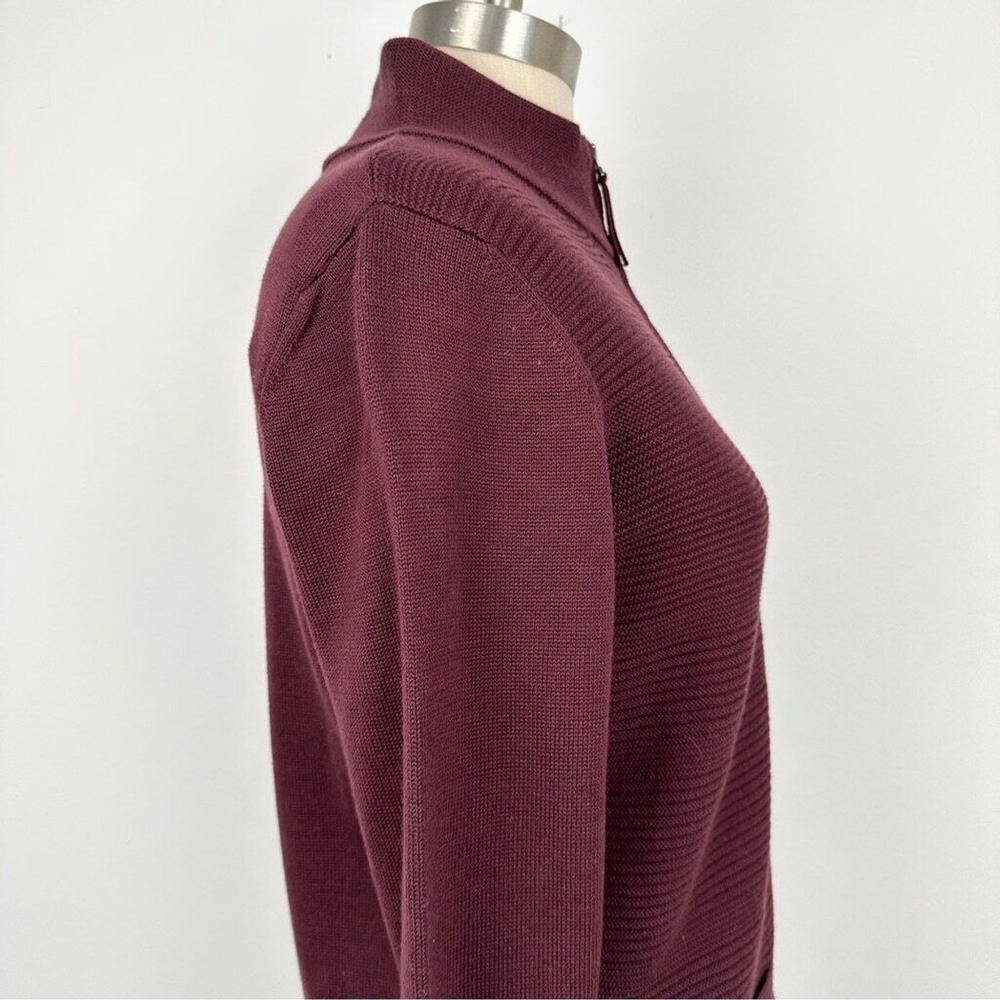 Olsen Long Sleeve Mock Neck Full Zip Ribbed Sweater Size Small Maroon Purple New - Picture 8 of 15